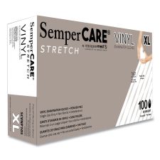 SemperCare Stretch Vinyl Examination Gloves, Powder-Free, X-Large, 5 mil Thick, 9.45" Long, Cream, 100/Box