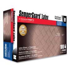 SemperGuard Latex Powdered Gloves, Medium, 4 mil Thick, 9.45" Long, Cream, 100/Box