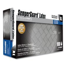 SemperGuard Latex Powdered Gloves, X-Large, 4 mil Thick, 9.45" Long, Cream, 100/Box