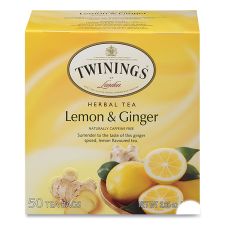 TWININGS Tea Bags, Lemon and Ginger, 2.65 oz, 50/Box