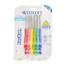 Westcott For Kids Scissors, Rounded Tip, 5" Long, 1.75" Cut Length, Straight Assorted Color Handles, 6/Pack