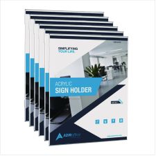AdirOffice Wall Mount Side-Loading Acrylic Sign Holders, 8 x 11, Clear Frame, 6/Pack