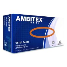 AMBITEX V5101 Series Latex-Free Lightly Powdered Vinyl Gloves, X-Large, 3 mil Thick, 9" Long, Clear, 100/Box