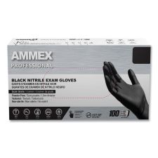 AMMEX Professional Nitrile Exam Gloves, Powder-Free, Small, 3 mil Thick, 9.5" Long, Black, 100/Box, 10 Boxes/Carton