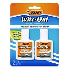 BIC Wite-Out Quick Dry Correction Fluid, Foam Brush Tip Applicator, 0.68 oz Bottle, White, 2/Pack