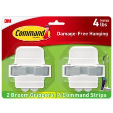 Command Broom Gripper, 2 Broom Gripper Hooks, 4 White Adhesive Strips, Damage Free Hanging Picture Hangers, No Tools Wall Hanging Strips