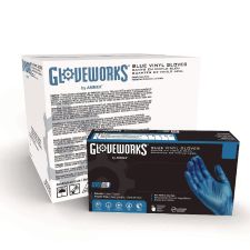 GloveWorks by AMMEX Industrial Vinyl Gloves, Powder-Free, Small, 3 mil Thick, 9.5" Long, Blue, 100/Box, 10 Boxes/Carton