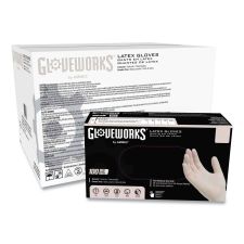 GloveWorks by AMMEX Latex Disposable Gloves, Powder-Free, Large, 4 mil Thick, 9.5" Long, Ivory, 100/Box, 10 Boxes/Carton