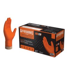 Gloveworks GWON Heavy Duty RDT Nitrile Gloves, Medium, Orange, 100 Gloves Per Box
