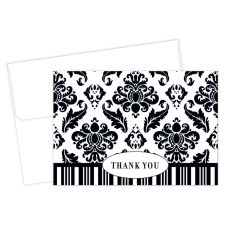 Great Papers! Note Card and White Envelopes, Thank You, Black and White Damask, 4.875" x 3.375"(folded), 50 count