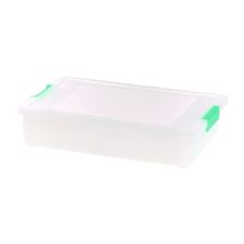 IRIS Latch Lid Storage Box, 2.3 gal, 14 x 11 x 3.5, Clear Bin/Seafoam Latches