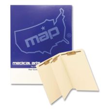 Medical Arts Press End Tab Classification Folders, 0.75" Expansion, 1 Divider, 4 Fasteners, Letter Size, Manila Exterior, 200/Box