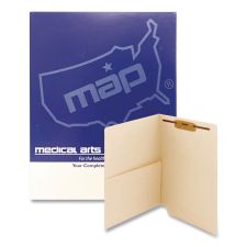 Medical Arts Press Heavy-Duty Slash Pocket End Tab Fastener Folders, 1 Fastener, Letter Size, Manila Exterior, 50/Box