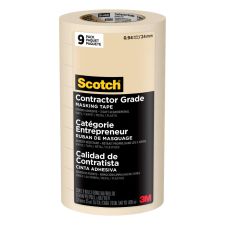 Scotch Contractor Grade Masking Tape, Removable, 9 Tape Rolls, 0.94 in x 60.1 yd, 3" Core, White