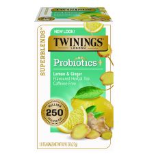 TWININGS Probiotics Lemon and Ginger Herbal Tea Bags, 0.05 oz, 18/Box