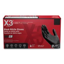 X3 by AMMEX Industrial Nitrile Gloves, Powder-Free, Small, 3 mil Thick, 9.5" Long, Black, 100/Box, 10 Boxes/Carton