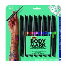 BIC BodyMark Temporary Tattoo Markers, Fine Brush Tip, Assorted Colors, 8/Pack
