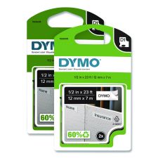 DYMO D1 Standard Labels, 0.5" x 23 ft, Black Print on White Tape, 2/Pack