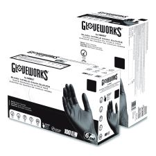 GloveWorks by AMMEX Nitrile Exam Gloves, Powder-Free, Small, 6 mil Thick, 9.5" Long, Black, 100/Box