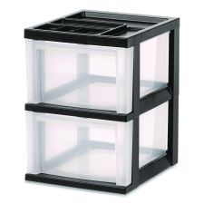 IRIS 2-Compartment Desktop Stackable Storage Drawer, 12.17 x 14.33 x 16.77, Black/Translucent White