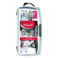 Maped Helix Metal Compass and Geometry Set, Metal/Plastic, Black/Clear, 10 Pieces