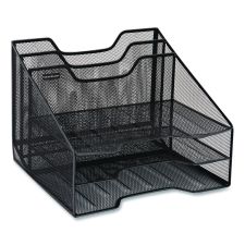 Mind Reader Metal Mesh Vertical File Holder Paper Tray Desktop Organizer, 2-Tier/5-Compartment, Letter Size, 11.25 x 12.5 x 9.5, Black
