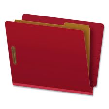 Pendaflex Colored Pressboard End Tab Classification Folders, 1.75" Expansion, 1 Divider, 4 Fasteners, Letter Size, Red Exterior, 10/Box