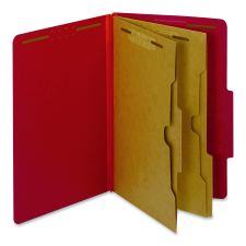 Pendaflex Colored Pressboard Top Tab Classification Folders, 2.5" Expansion, 2 Dividers, 6 Fasteners, Legal Size, Bright Red, 10/Box