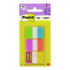 Post-it Tabs 1" Plain Solid Color Tabs, 1/5-Cut, Assorted Colors, 1" Wide, 36/Pack