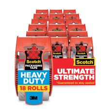 Scotch Heavy Duty Shipping Packing Tape, 18 Tape Rolls with Dispensers, 1-7/8" x 22.2 Yd., 1.5" Core, Clear