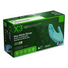 X3 by AMMEX Industrial Nitrile Gloves, Powder-Free, X-Large, 3 mil Thick, 9.5" Long, Blue, 100/Box