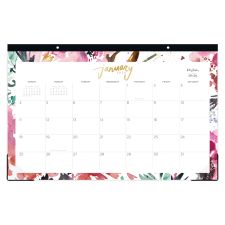 2026 Blue Sky Monthly Desk Pad Calendar, 11" x 17", Magenta Blooms, January To December, 149057