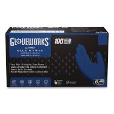 GloveWorks by AMMEX Heavy-Duty Industrial Nitrile Gloves, Powder-Free, Large, 6 mil Thick, 9.5" Long, Royal Blue, 100/Box, 10 Boxes/Carton
