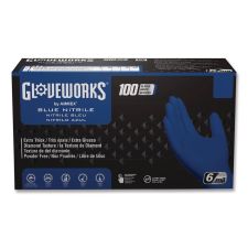 GloveWorks by AMMEX Heavy-Duty Industrial Nitrile Gloves, Powder-Free, XX-Large, 6 mil Thick, 9.5" Long, Royal Blue, 100/Box, 10 Boxes/Carton