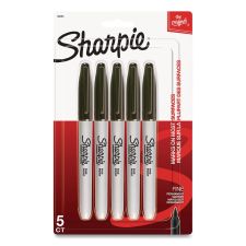 Sharpie Fine Tip Permanent Marker, Fine Bullet Tip, Black, 5/Pack
