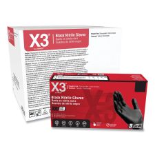 X3 by AMMEX Industrial Nitrile Gloves, Powder-Free, X-Large, 3 mil Thick, 9.5" Long, Black, 100/Box, 10 Boxes/Carton