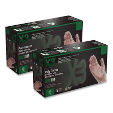 X3 by AMMEX Poly Food Safe Industrial Gloves, Powder-Free, Medium, Clear, 500/Box