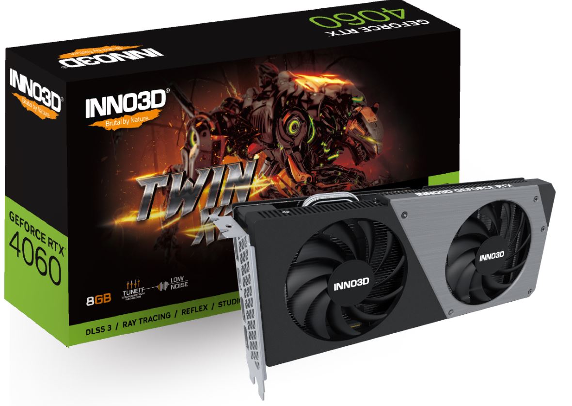 INNO3D nVidia GeForce RTX 4060 TWIN X2 8G GDDR6, 2460MHz Boost Clock, RAM 17Gbps, 3xDP HDMI, 250x118x42mm (4060)
