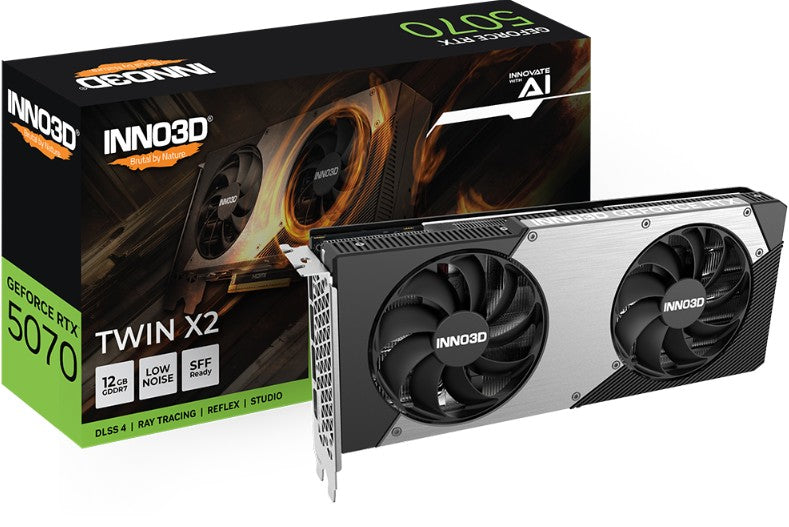 INNO3D nVidia GeForce RTX 5070 TWIN X2 12GB GDDR7 2512 MHz Boost Clock, RAM 28 Gbps, 3x DP, 1xHDMI 250x116x41mm