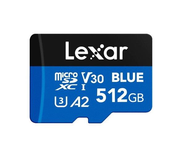 Lexar BLUE microSDXC UHS-I Card 512GB 512GB - C10,  A2, UHS-I(U3), V30, up to 160MB/s read Multi-Card 3-in-1 USB 3.1 Reader marked with Rev B