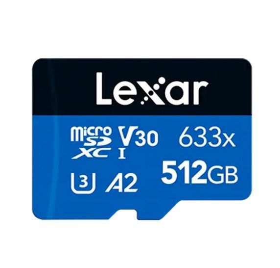 Lexar High-Performance 633x 512GB microSDHC UHS-I Card BLUE Series   adaptor 512GB  C10, A2, UHS-I (U3), V30, up to 100MB/s read, 70MB/s