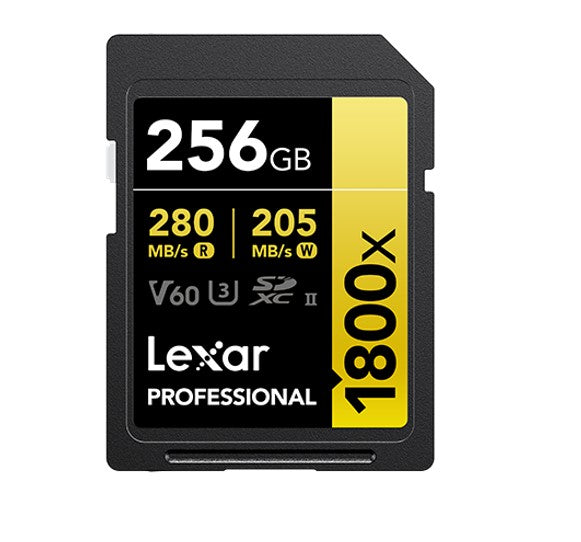 Lexar Professional 1800x 256G SDXC UHS-II Card GOLD Series 256GBC10, UHS-II(U3), V60, 1800x, up to 280MB/s read, 205MB/s write