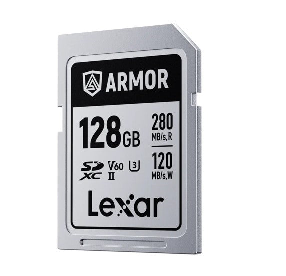 Lexar Professional ARMOR SILVER PRO 128GB SDXC UHS-II Card up to 280MB/s read, up to 120MB/s write, Stainless steel, Rated IP68, 5-meter drop proof