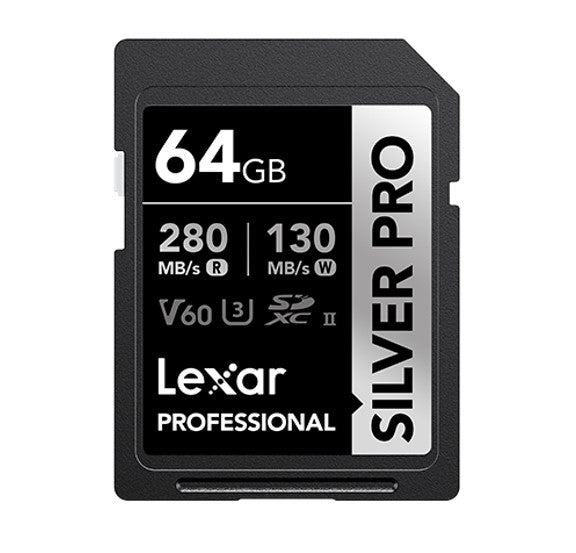 Lexar Professional SILVER PRO 64GB SDXC UHS-II Card 64GBC10, UHS-II(U3), V60, Silver Pro, up to 280MB/s read, 130MB/s write