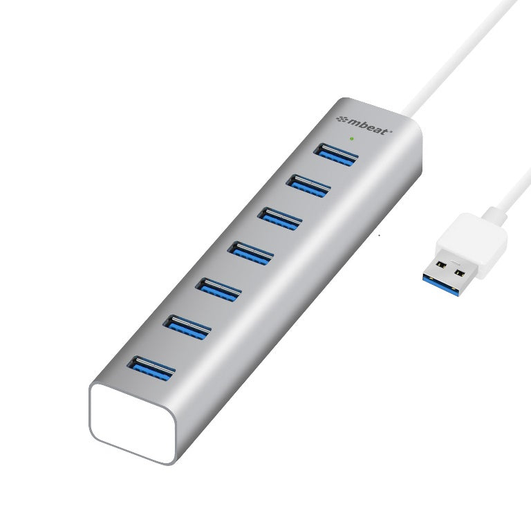 mbeat 7-Port USB 3.0 Powered Hub - USB 2.0/1.1/Aluminium Slim Design Hub with Fast Data Speeds (5Gbps) Power Delivery for PC and MAC devices Weight: