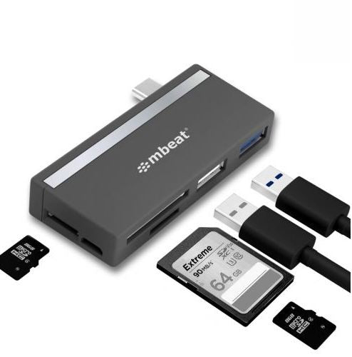 mbeat  Essential 5-IN-1 USB- C Hub ( USB hub 2.0, 3.0, SD/TF Card Reader Supports SDXC, MicroSDXC) USB 3.0 Speed: Up to 5Gbps Weight: 18g
