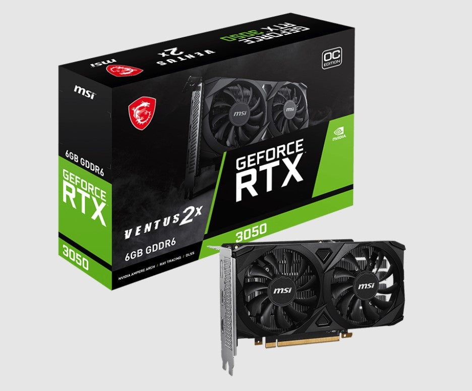 MSI nVidia Geforce RTX 3050 VENTUS 2X 6G OC Video Card, Boost: 1492 MHz, CUDA 2304 Units, 6GB GDDR6, HDMI x 2
