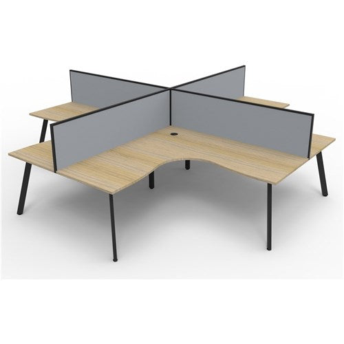 Rapidline Eternity Corner POD Workstation 4 Person   Screens 3600Wx3600Dx1200mmH Oak/Black