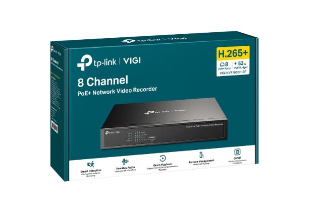 TP-Link VIGI NVR1008H-8P 8 Channel PoE  Network Video Recorder, 53W PoE Budget, H.265 , 4K Video Output & 16MP Decoding Capacity (HDD Not Included)