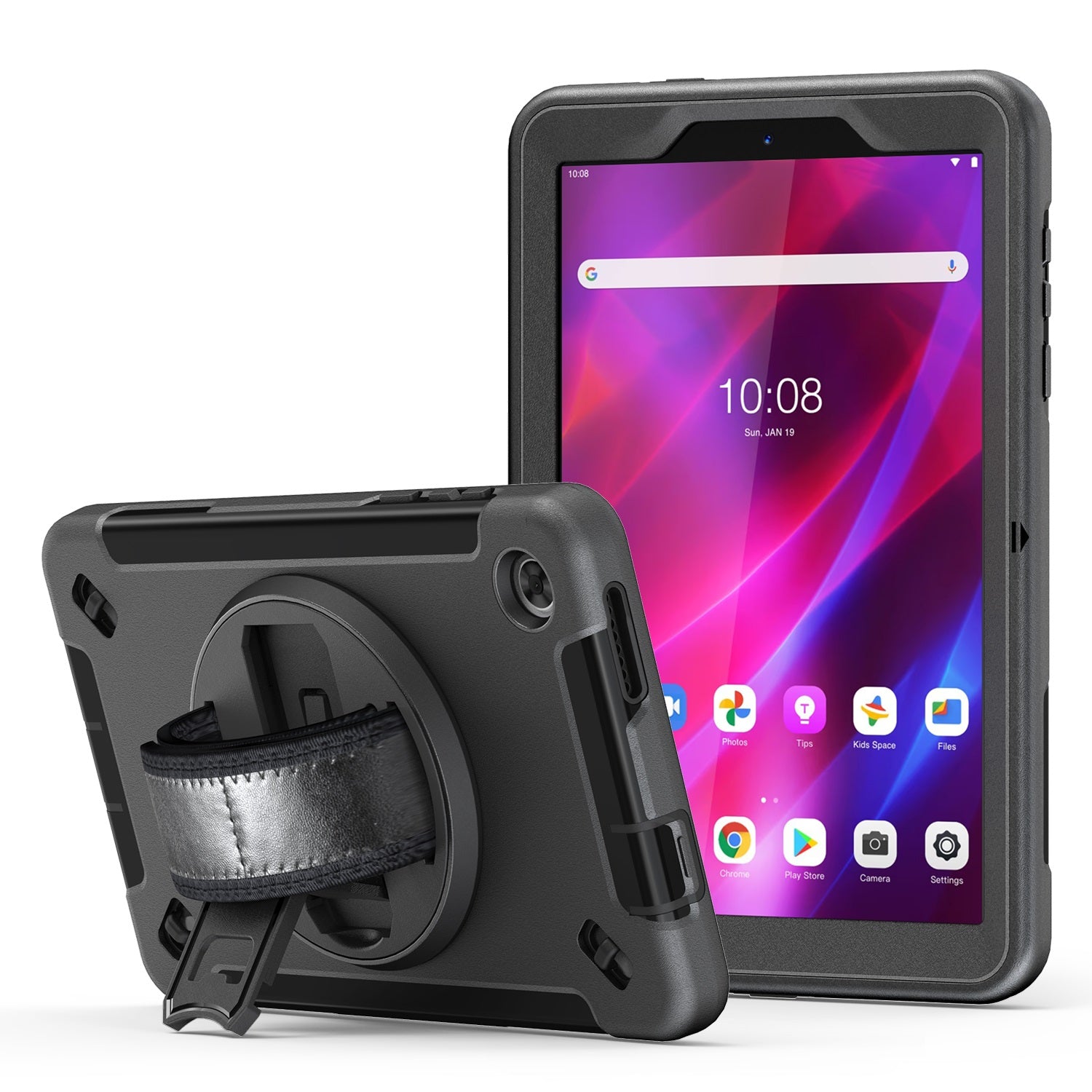 USP Rugged Lenovo Tab M8 (4th Gen) (8') (TB-300) Case   Screen Protector Black - Built-in-Kickstand, Adjustable Hand Strap, Shoulder Strap